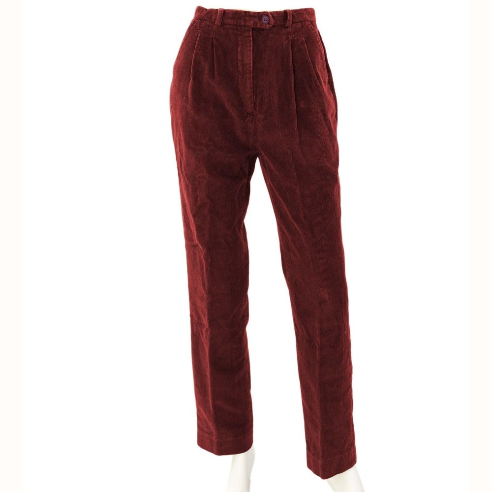 90s Vintage Rafaella Red Corduroy Pleated Pants Womens 4 High Waist Tapered Leg